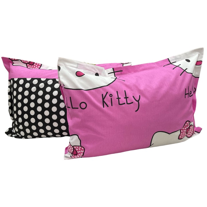 Set doua huse de perna 50X70cm, culoare negru/roz, din colectia "Hello Kitty - Liz Line" din bumbac - SP50/70257