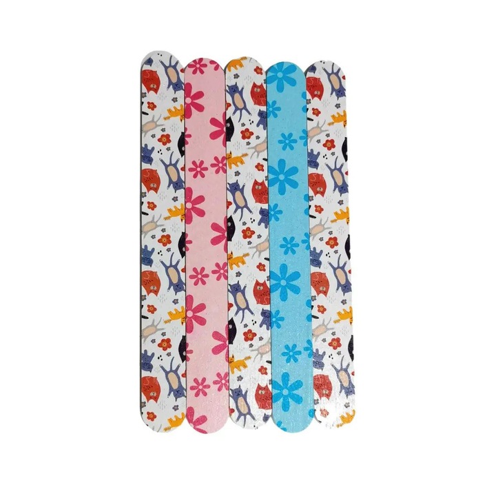Set 5 bucati, Pile pentru unghii, diferite culori, doua fete, hartie si burete, multicolor