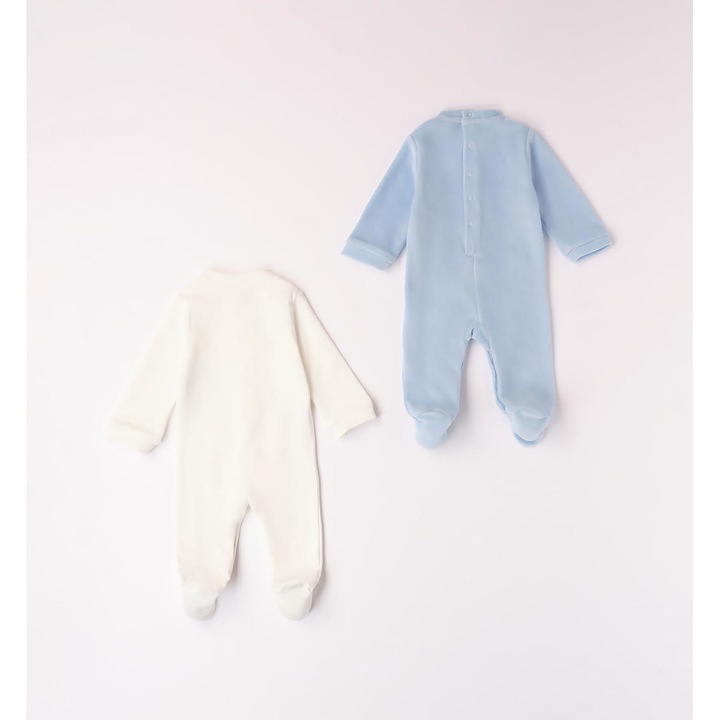 Комплект от 2 дълги гащеризона с щампа за бебе, Minibanda, 3.7628, Бяло/Синьо, Бял/Светлосин