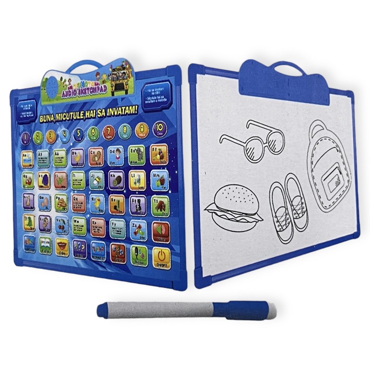 Tableta pentru copii, in limba romana, educativa, cu tabla de scris si carioca inclusa, cantece