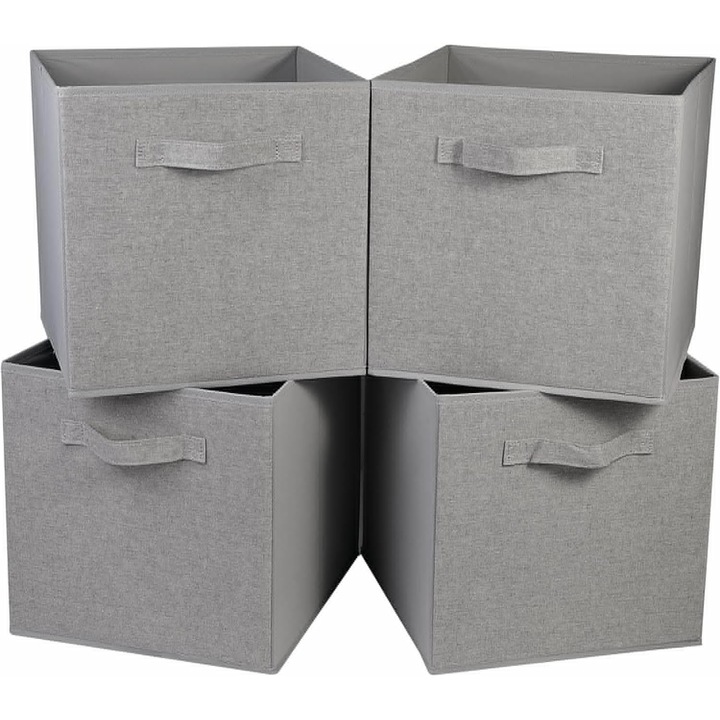 Set 4 Cutii pentru Organizare si Depozitare, 27x27x28 cm, Pliabile si Multi-Functionale pentru Stocare Jucarii, Haine, Accesorii, Perfecte pentru Casa si Birou