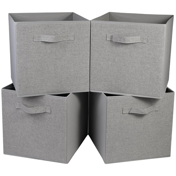 Set 4 Cutii pentru Organizare si Depozitare MONDESA®, 28x27x27 cm, Pliabile si Multi-Functionale pentru Stocare Jucarii, Haine, Accesorii, Perfecte pentru Casa si Birou