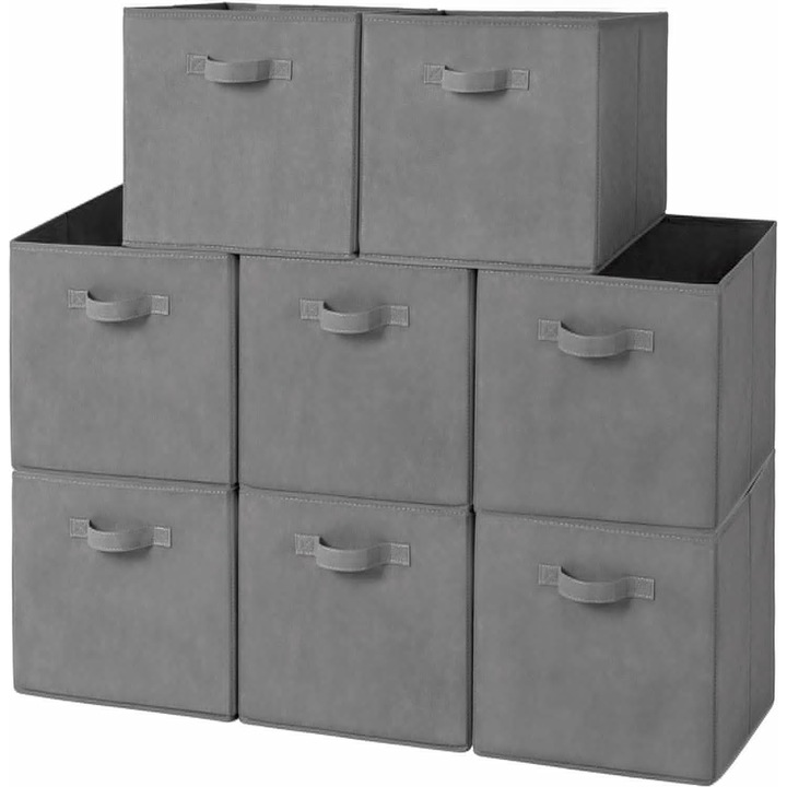 Set 8 Cutii pentru Organizare si Depozitare, 27x27x28 cm, Pliabile si Multi-Functionale pentru Stocare Jucarii, Haine, Accesorii, Perfecte pentru Casa si Birou