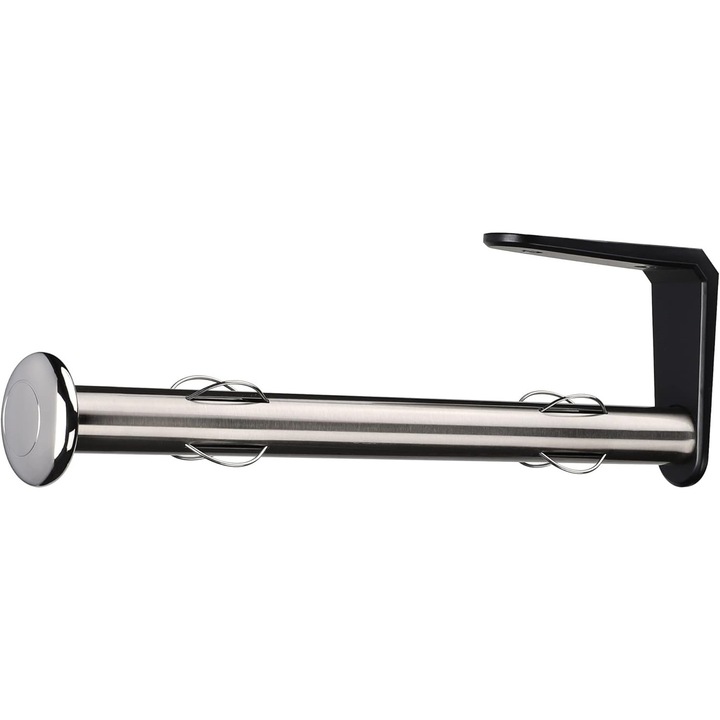 Suport rola de hartie pentru bucatarie, montaj prin insurubare, sistem antiderulare, Inox, 32.5 x 10.5x 5 cm, Argintiu/Negru