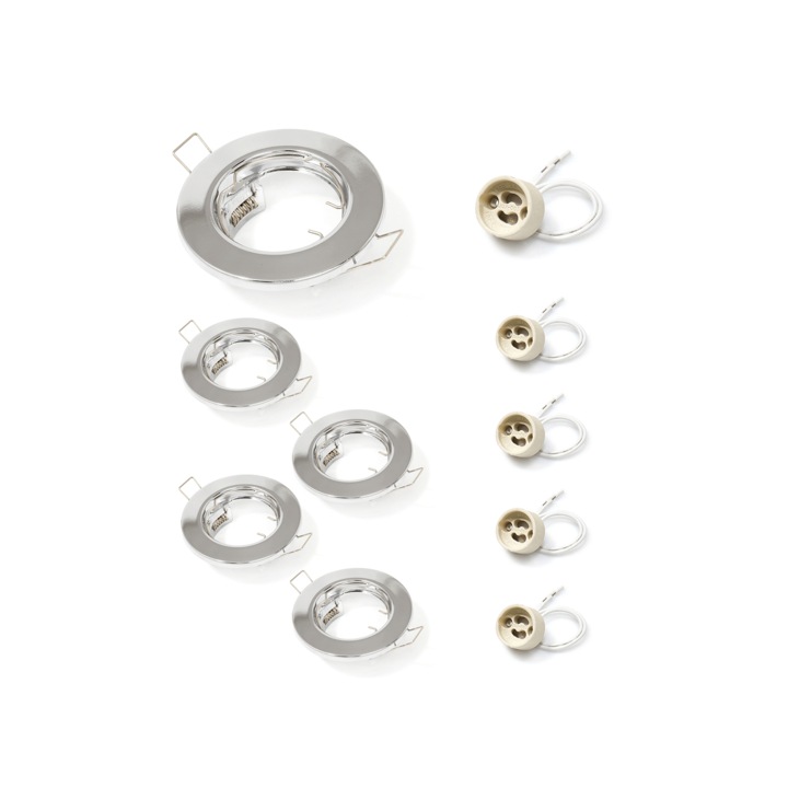 Set: 5x LED TASI corp de iluminat cu halogen fix din otel, cromat + 5x soclu GU10