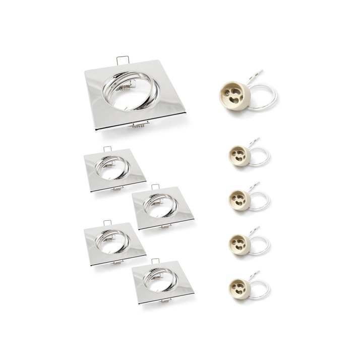 Set: 5x corp de iluminat cu halogen mobil cu LED SATI din otel, cromat + 5x soclu GU10