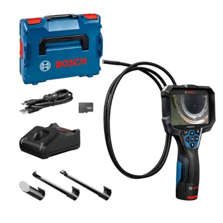 Камера за преглед BOSCH GIC 12V-5-27 C, резолюция на дисплея 1280 x 720 px, USB тип C, micro SD карта, с батерия, зарядно и L-BOXX кутия