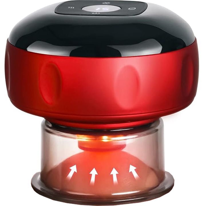 Aparat electric pentru masaj XGETOP®, reincarcabil prin USB, 12 niveluri de incalzire, lumina rosie, tip ventuza, 12 niveluri de presiune, masaj anticelulitic, detoxifiere, baterie de 1800 mAh