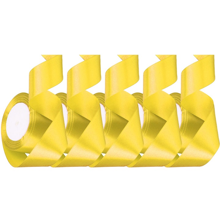 Panglica satinata, XGETOP®，galben de lamaie, latime 4 cm, 5 rola 110 m