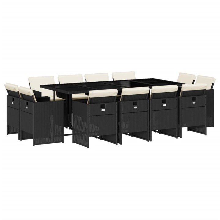 Set mobilier de gradina cu perne vidaXL, 13 piese, negru, poliratan, 46.6 kg 3210678
