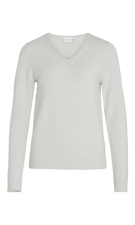 Vékony alap kötött pulóver, hosszú ujjú V-nyakú VIRIL, Fehér