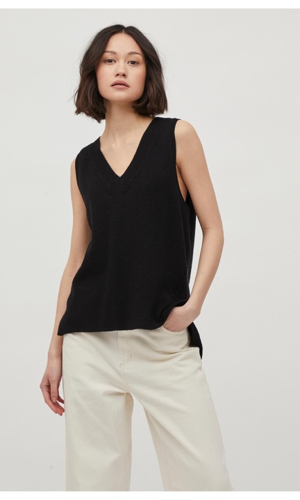 V-nyakú ujjatlan pulóver nélkülözhetetlen minták nélkül a Viril kötöttárutól, Fekete