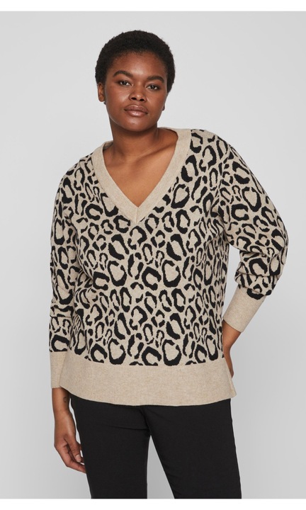 Kötött pulóver állatmintás VIRIL, Barna