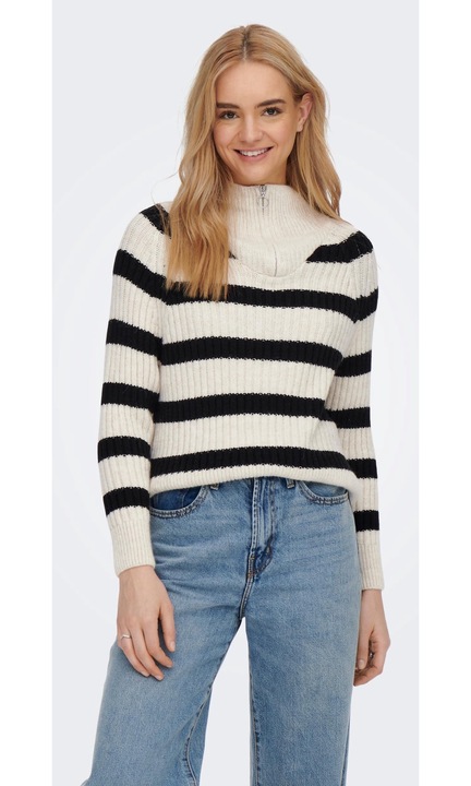 Kötött pulóver ONLLEISE csíkokkal, Fekete