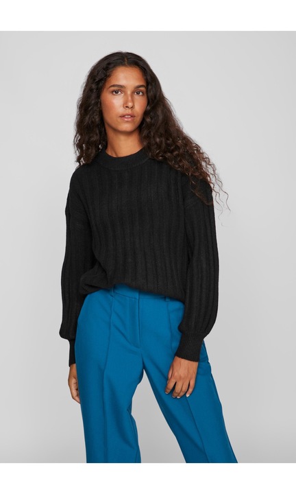 Bordás kötött pulóver VITYCIA, Koptatott fekete