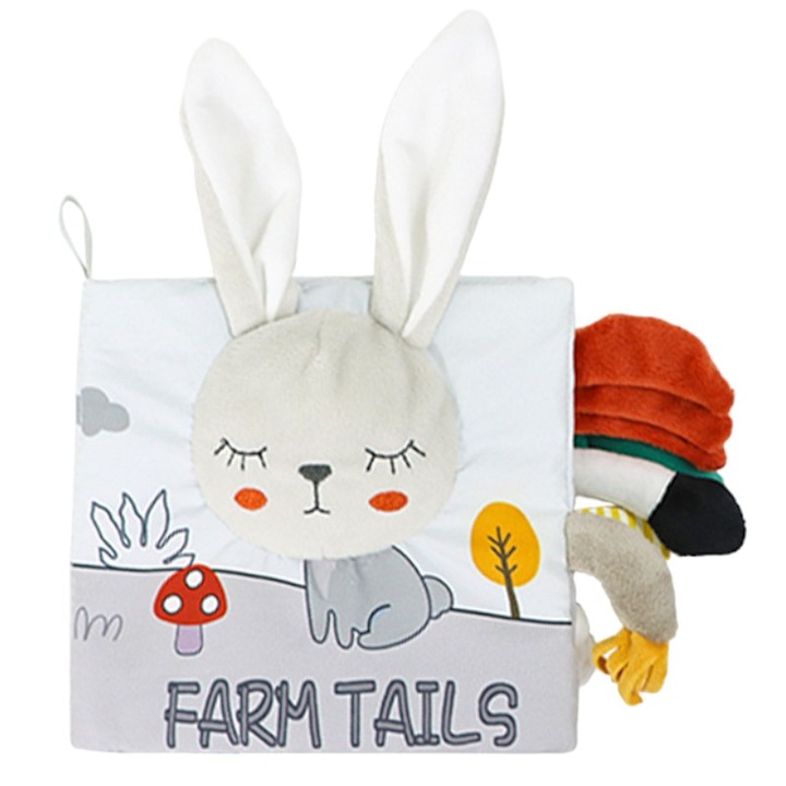 Сензорна книга за бебета AYCUN™, Селскостопански животни, текстилен материал, който може да се пере, +3 месеца