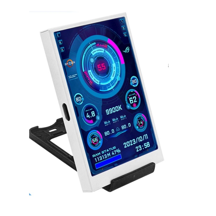 Másodlagos kijelzős játék, PC IPS 3,5 hüvelykes, hőmérséklet figyelés, teljesítmény, processzor, processzor, kemény, usb, fehér