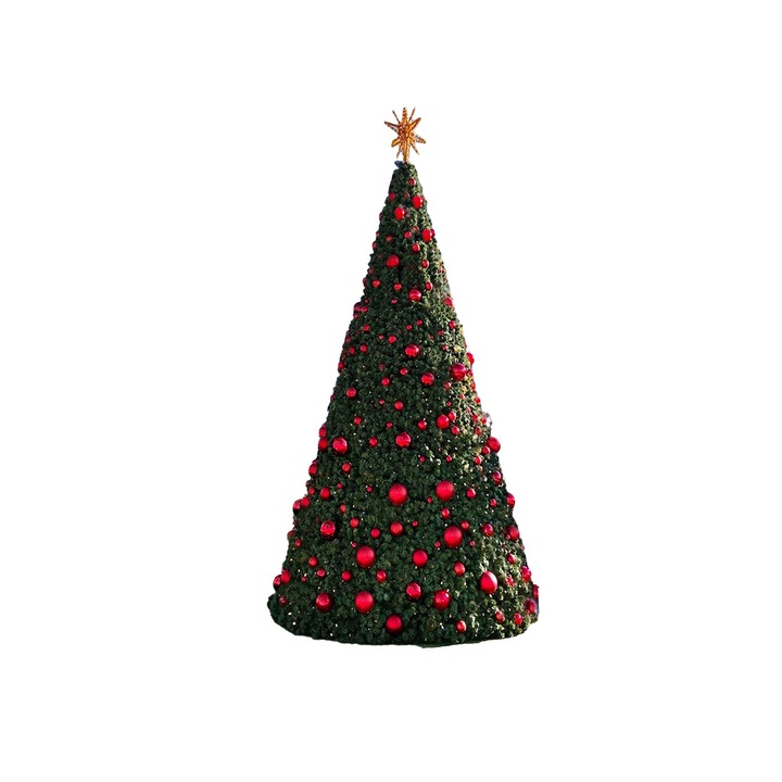 Set Brad de Craciun Artificial + 74 decoratiuni, Rosu, 500cm
