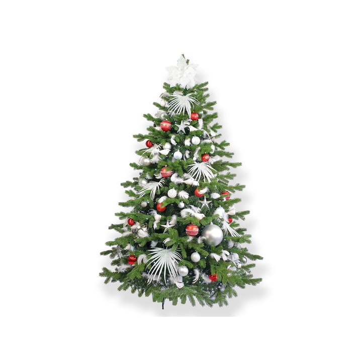Brad artificial decorat cu 222 decoratiuni POLAR RED, 500 cm cu suport si decoratiuni de Craciun