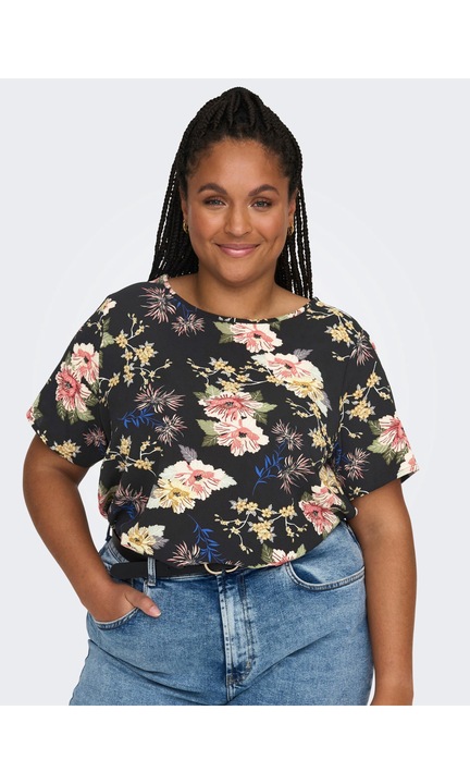 Női dizájn rövid ujjú kanyargós plusz méretű XXL divatos ruházati blúz, Antracitfekete