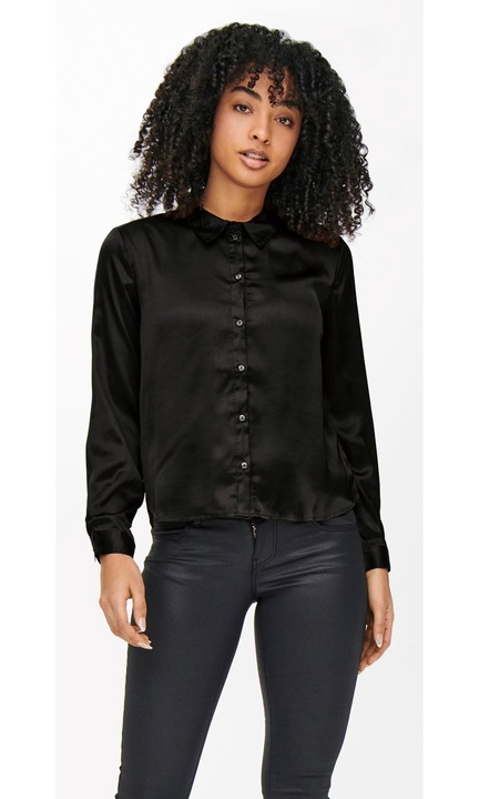 Elegáns szatén blúz, hosszú ujjú üzleti tunika sima ing JDYFIFI, Fekete