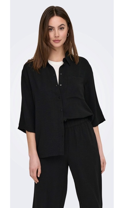 JDYDIVYA gyűrött megjelenésű blúz 3/4 ujjal, Fekete