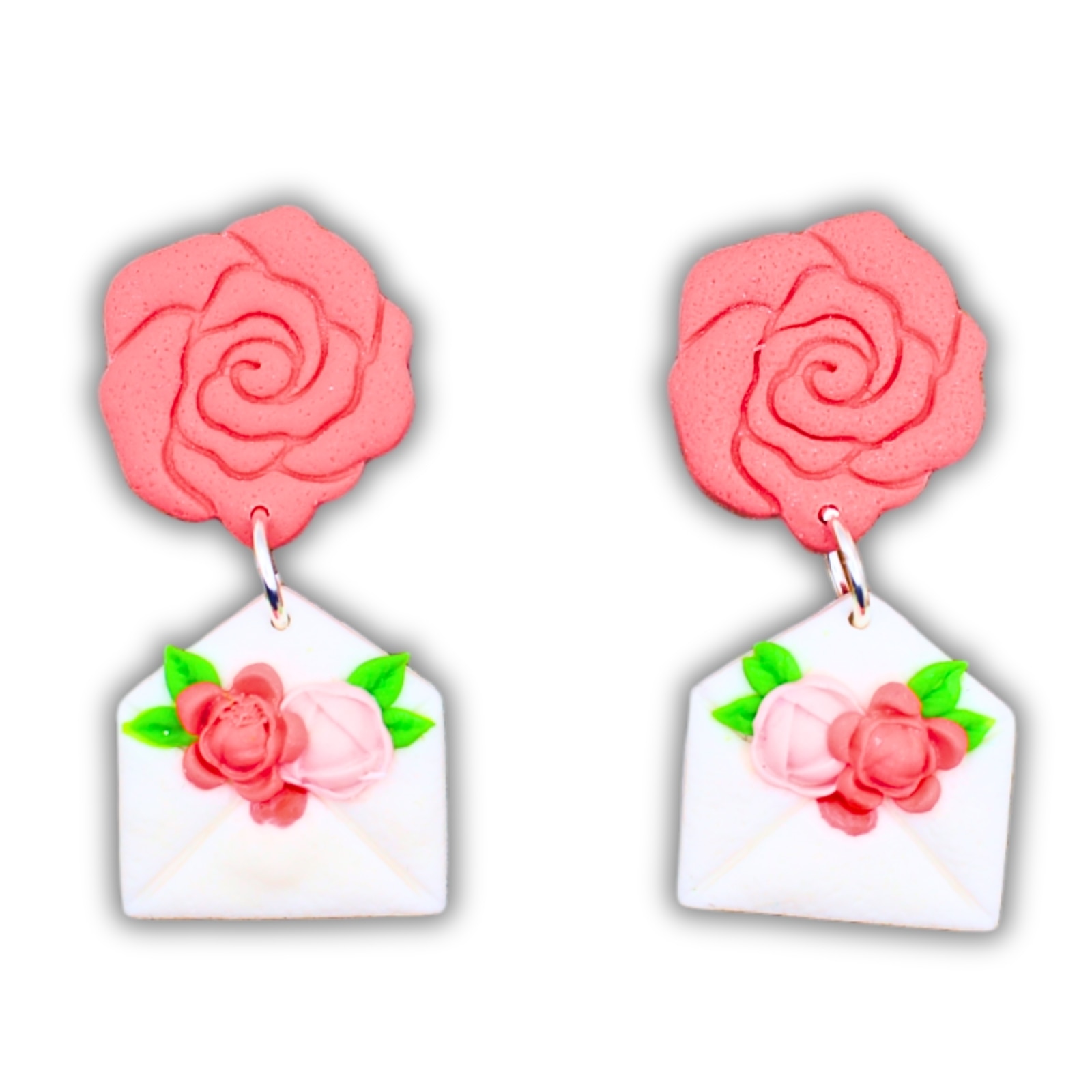 Cercei Handmade - Plic cu Flori - Lut Polimeric, Roz, Pin de plastic ...