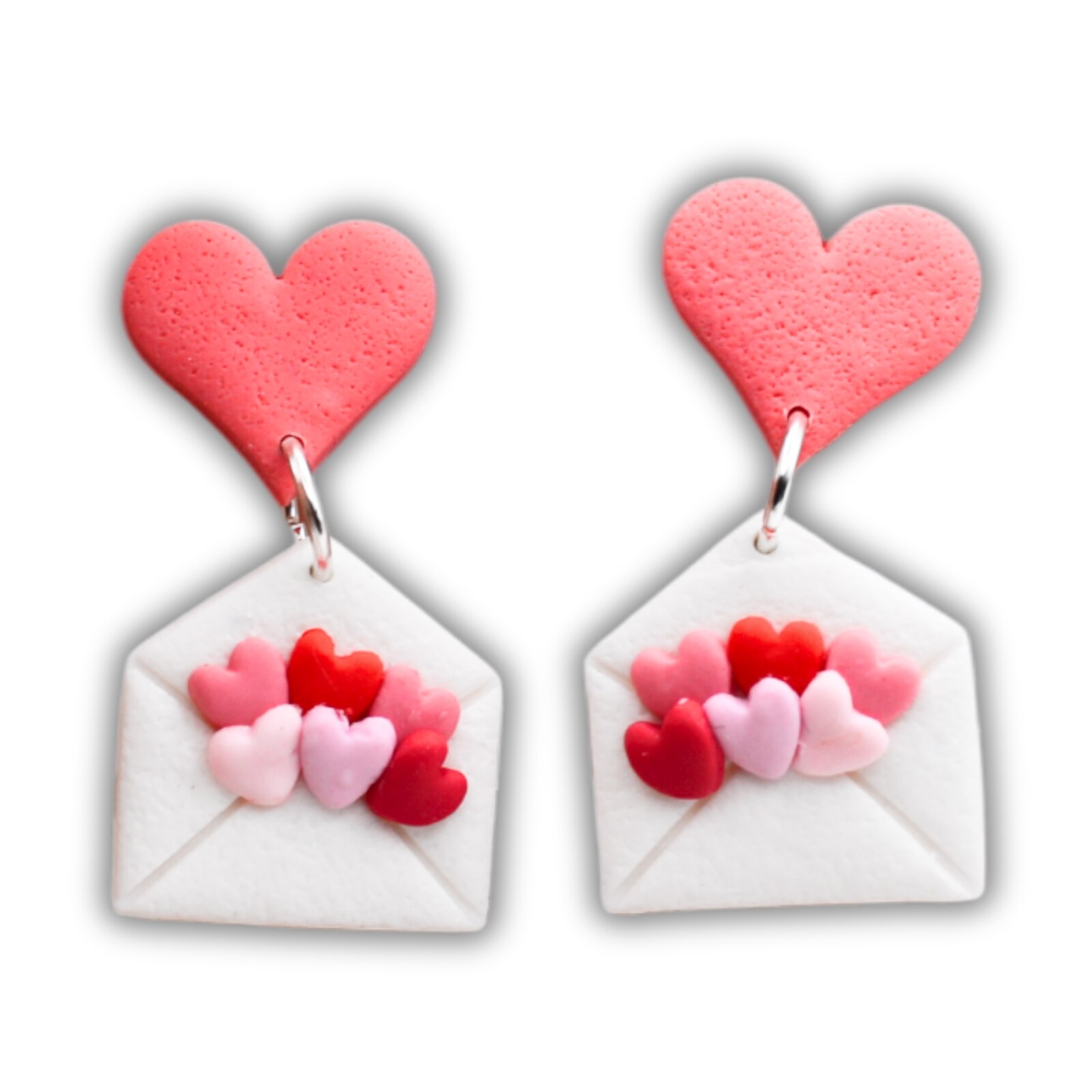 Cercei Handmade - Plic cu Inima - Lut Polimeric, Roz, Pin de plastic ...
