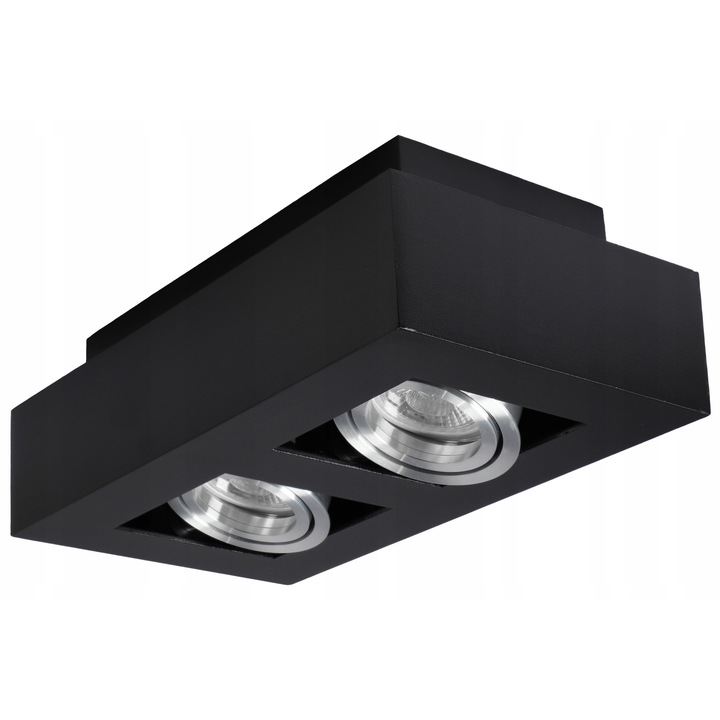 Plafoniera, halogen, filet 2x GU10, culoare neagra, aspect modern, instalare usoara, se potriveste in orice tip de incapere, culoare neagra, unghi reglabil de incidenta luminii