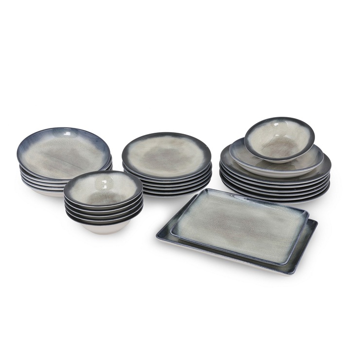 Set Vesela, 26 Piese, Asi Home Degrades, Albastru Inchis, Maro, Portelan