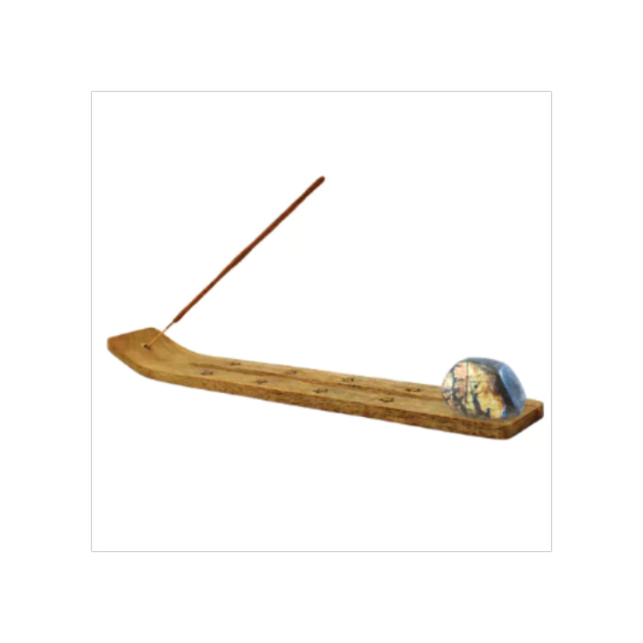 Suport pentru betisoare parfumate, din lemn de Mango si Labradorite, 25 cm