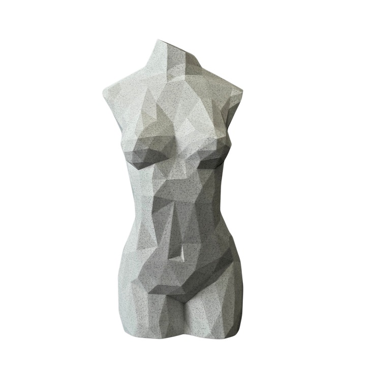 Statueta decorativa geometrica printata 3D, culoare marmura alba, 22 cm