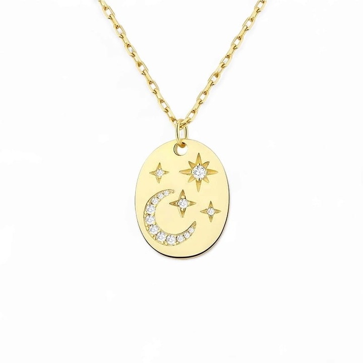 Colier din argint placat cu aur - Moon And Star 45 cm