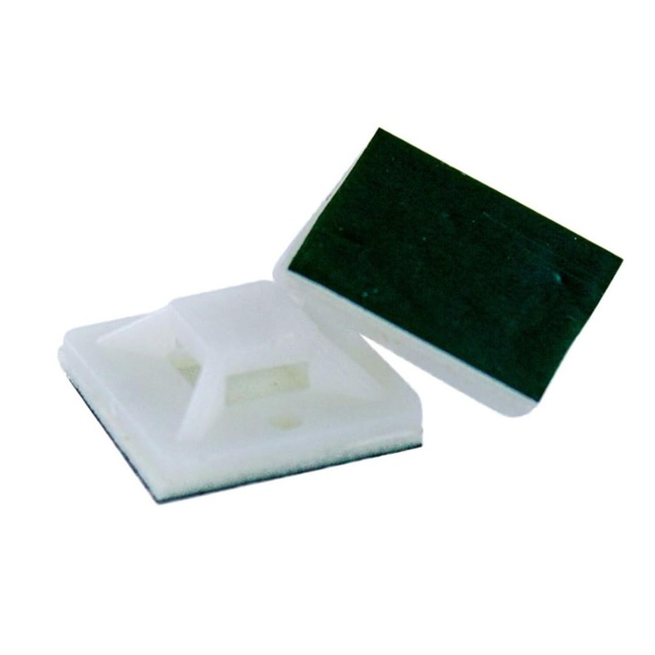 Set 100 de suporturi cu baza autodeziva pentru prindere cabluri, 20x20x7 mm, 06796, alb Alb