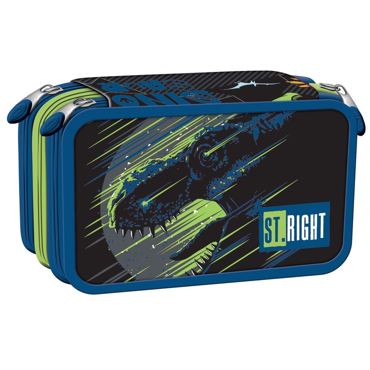 Penar echipat 3 fermoare, Majewski, Gama St. Right, Colectia Dinosour 2024, PC-05, 20x13x6 cm