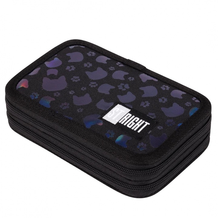 Penar echipat 2 fermoare, Majewski, Gama St. Right, Colectia Black Cats 2024, PC-04, 21x12.5x4.5 cm