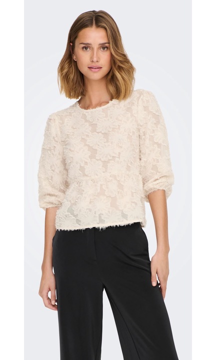 Elegáns hálós blúz 3/4 ujjú JDYKING, Szürke