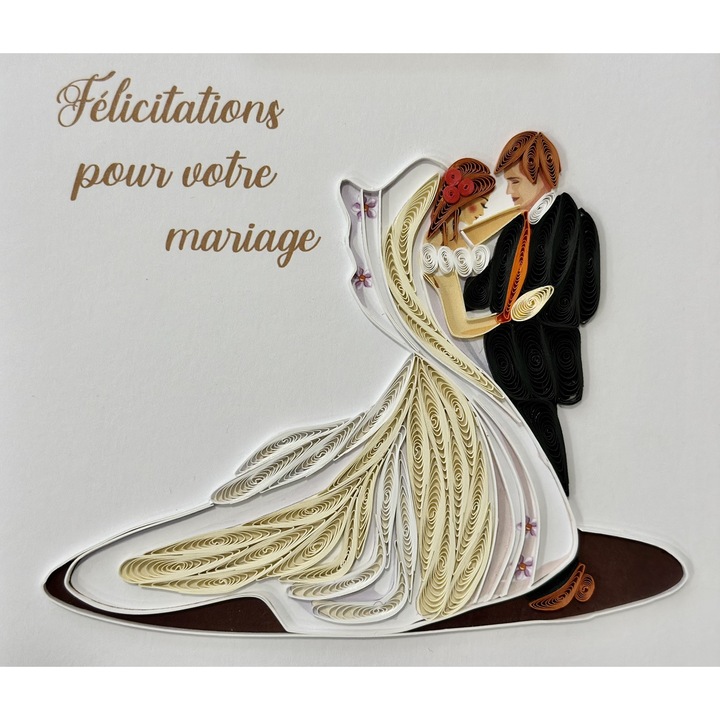 Quilling esküvői kártya, piros boríték, prémium művészeti papír, 15 cm x 15 cm