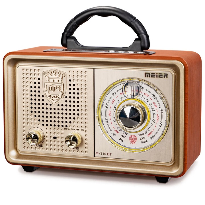 MEIER M-110BT Retro Rádió AM/ FM/ SW 3 sávos Rádió Újratölthető Távirányítóval arany szín
