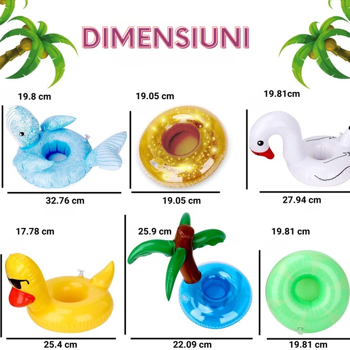 Set de 12 Suporturi pahare Gonflabile, Simply Joy, pentru Bauturi si Piscina, Jucarii de Apa pentru Copii, Plutitoare, Multicolor