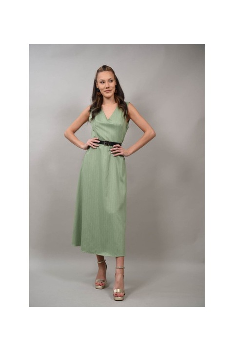 Rochie lunga in stil formal cu curea in talie baressa verde s-m