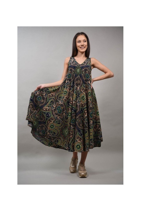 Rochie lunga cu bretele colorata mandale alessia bluemarin, Multicolor