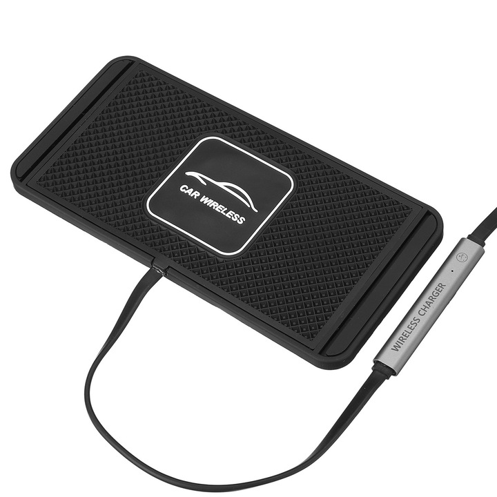Vezeték nélküli autós töltő, vékony kialakítás, gyorstöltés, 15 W, fekete