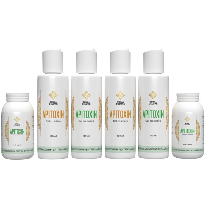 2 x Set Apitoxin, 2 tuburi cu gel de menta, 2 tuburi de gel cu miere, 2 cutii de capsule