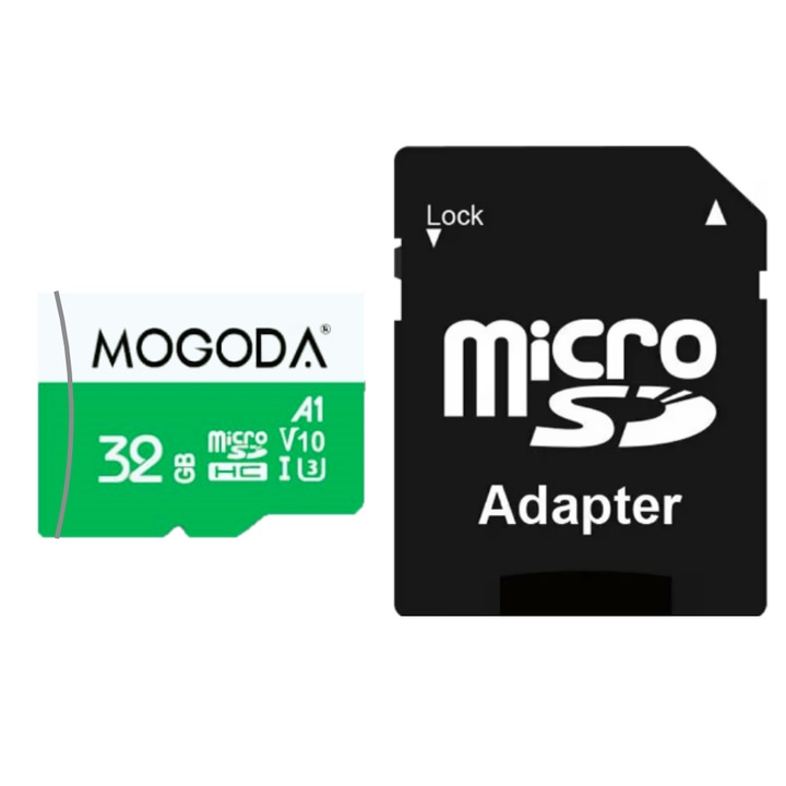 Карта памет microSD 32GB, MOGODA®, Class 10, U3, A1, За автомобилна камера, Камера, Цифрова фото рамка, microSDXC-I + SD адаптер