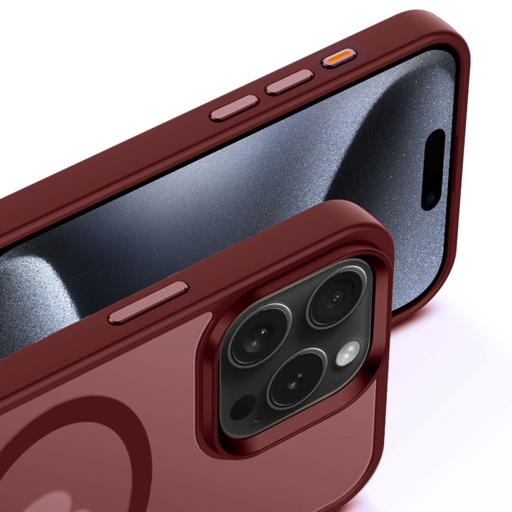 Защитен калъф, съвместим с Apple iPhone 15 Pro, Doctor Shield Fantom, MagSafe, червен