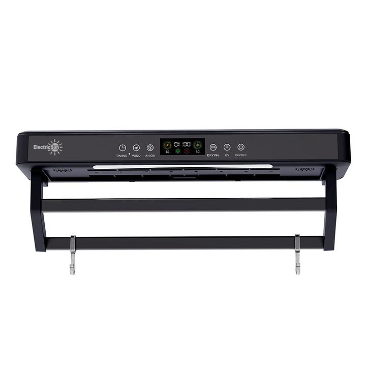 Elektromos törölköző szárító és sterilizáló, fürdőszobai vagy konyhai használatra, falra szerelhető, SZ60cm, 450W, ElectricSun Premium Fekete