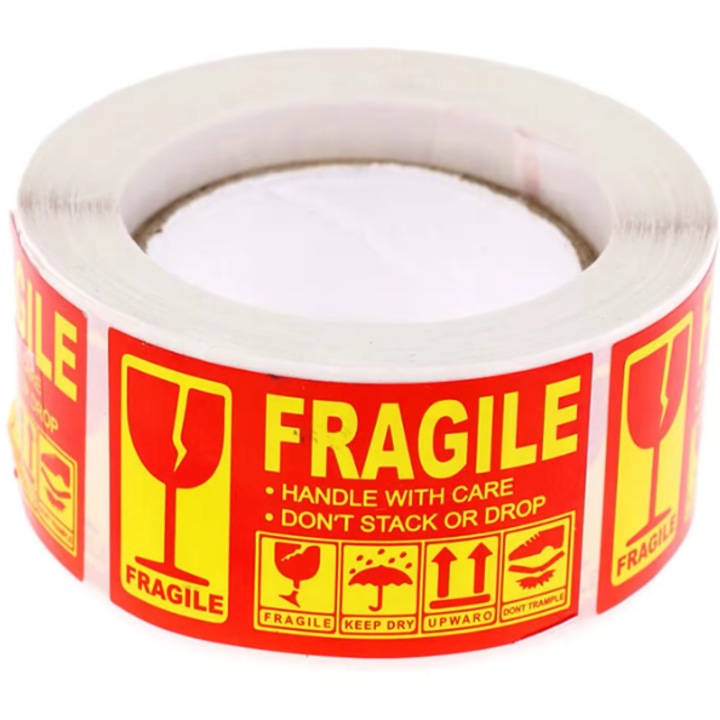 Etichete FRAGIL de avertizare 250 buc autocolante/rola, pentru marfuri fragile