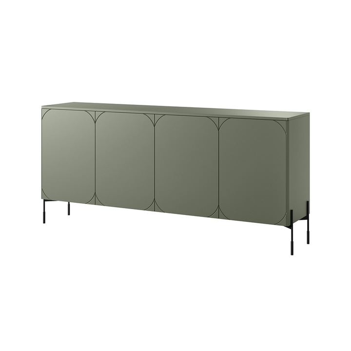 Comoda, Bogart, Sonatia, Patru Usi, Picioare Metalice, Doua Sertare Ascunse, 204x90x45 cm, MDF/HDF, Olive