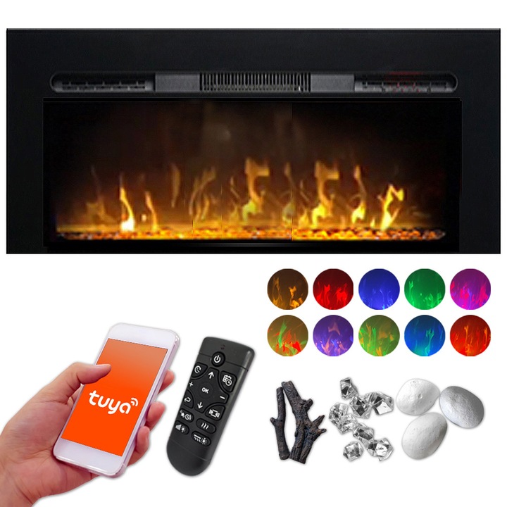 Elektromos kandalló, Paula fekete, ElectricSun, XS üveg, falra szerelhető, szabadon álló vagy beépíthető kivitelezéssel, 3 szín, SZ102xM45cm